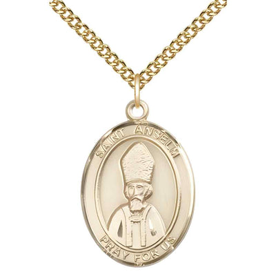 Large Saint Anselm of Canterbury 14kt Gold-filled Oval Medal Pendant with Gold-filled Curb Chain with Deluxe Gift Box | Bliss Manufacturing