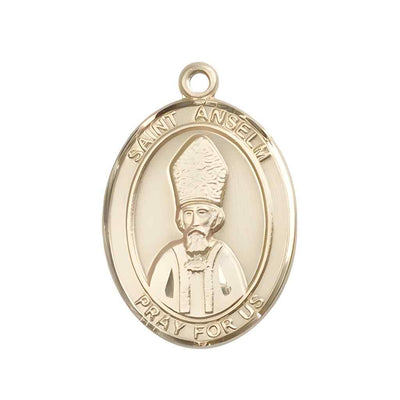 Large Saint Anselm of Canterbury 14kt Gold Oval Medal Pendant comes with Deluxe Gift Box | Bliss Manufacturing