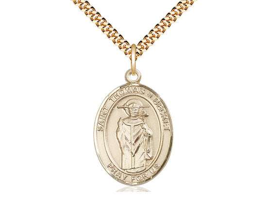 Bliss large 14kt Gold Filled St Thomas A Becket Pendant on a 24 inch Gold Plate Heavy Curb Chain,