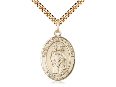 large 14kt Gold Filled St Thomas A Becket Pendant on a 24 inch Gold Plate Heavy Curb Chain, Bliss Manufacturing