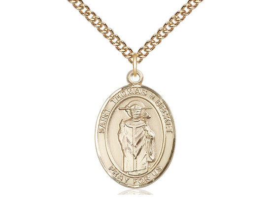 Bliss Large 14kt Gold Filled St Thomas A Becket Pendant on a 24 inch Gold Filled Heavy Curb Chain,