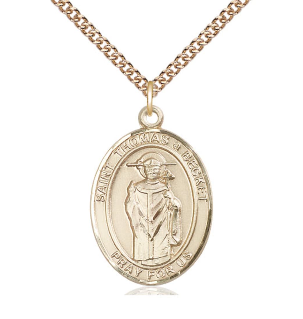 Bliss Manufacturing St Thomas A Becket 14kt Gold Oval Large Medal with Chain,