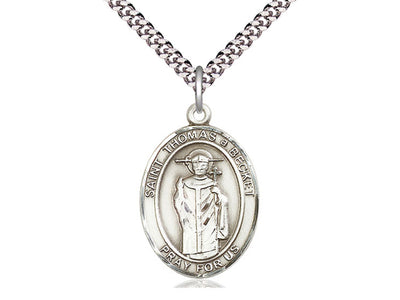 St. Thomas A Becket Pewter Oval Engravable Medal (view 2), Bliss Manufacturing