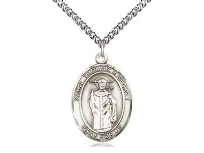 St. Thomas A Becket Sterling Silver Oval Engravable Medal (view 2), Bliss Manufacturing