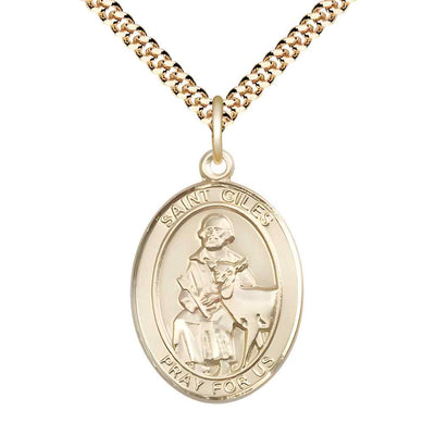St Giles Gold Filled Oval Engravable Large Medal Necklace with Plated Chain, Bliss Manufacturing