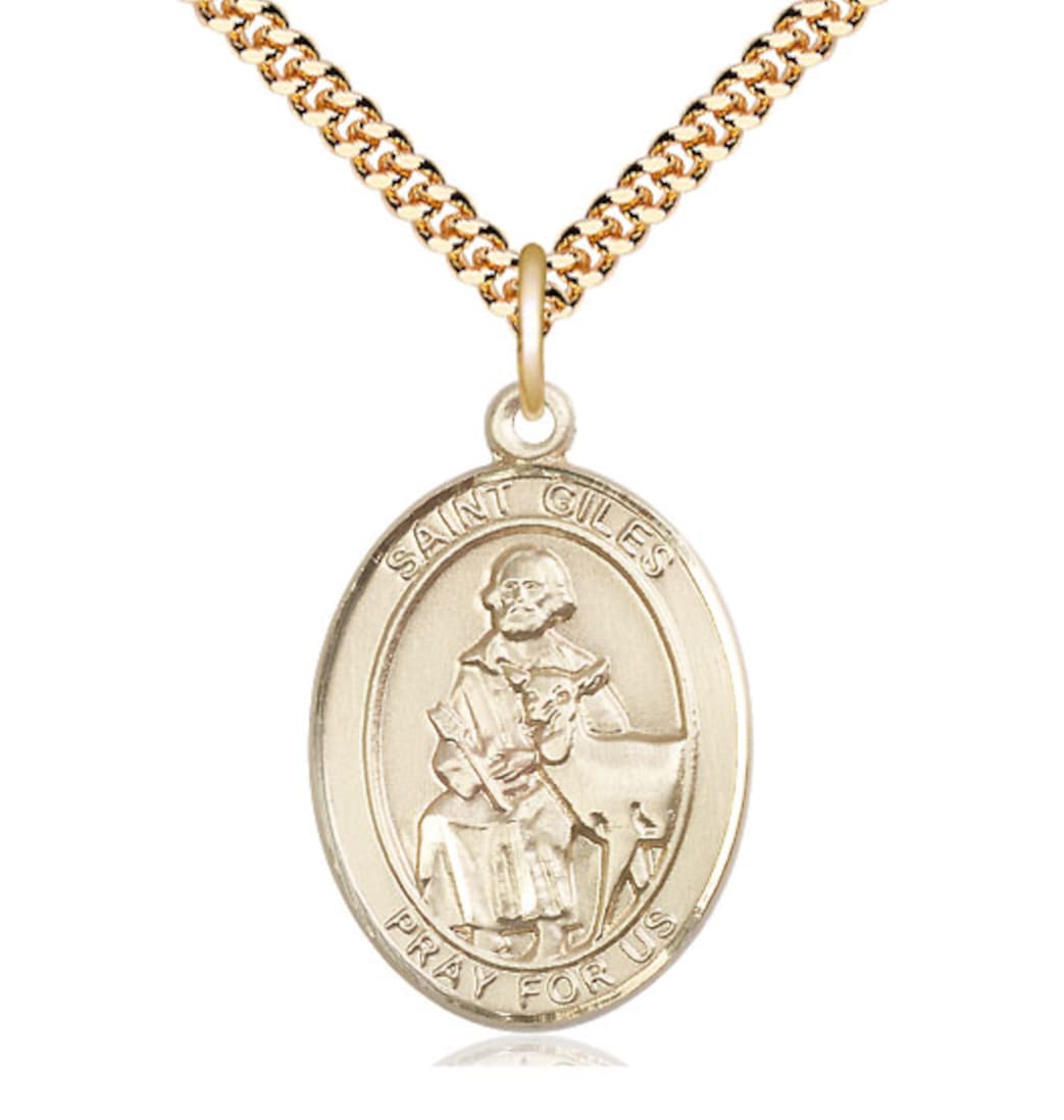 Bliss St Giles Gold Filled Oval Engravable Large Medal Necklace with Plated Chain,