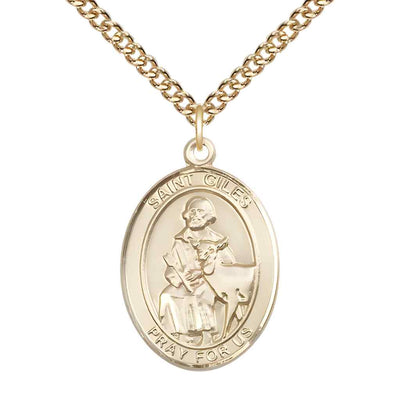 St Giles Gold Filled Oval Engravable Large Medal Necklace with Gold-filled Chain, Bliss Manufacturing