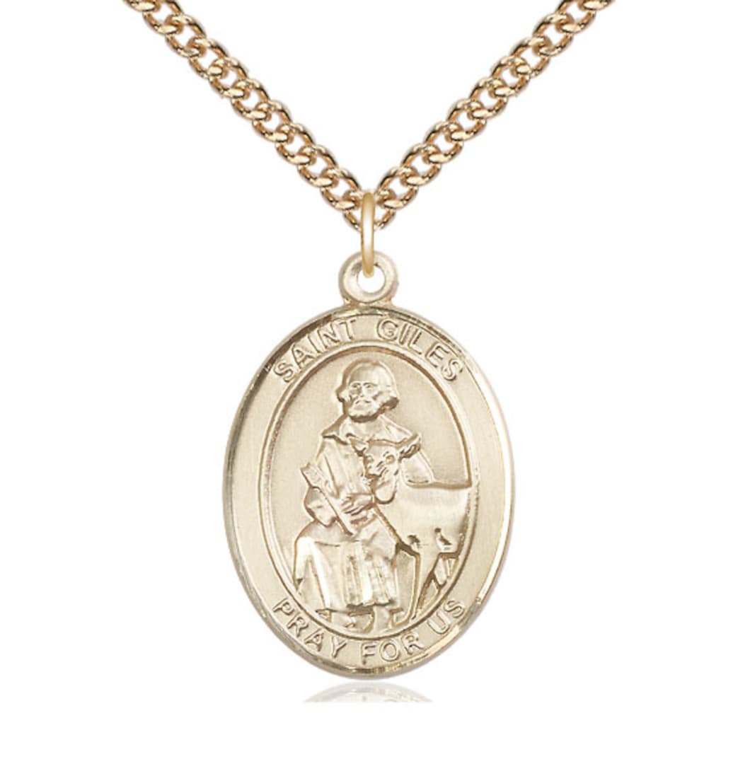 Bliss St Giles Gold Filled Oval Engravable Large Medal Necklace with Gold-filled Chain,