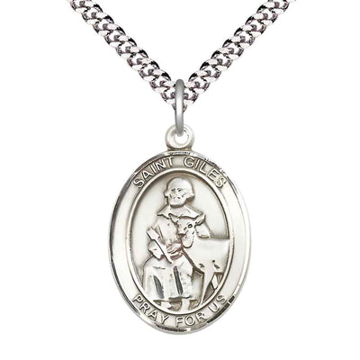 St Giles Sterling Silver Oval Engravable Large Medal Necklace with Plated Chain, Bliss Manufacturing