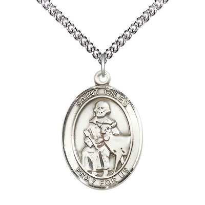 St Giles Sterling Silver Oval Engravable Large Medal Necklace with Sterling Chain, Bliss Manufacturing