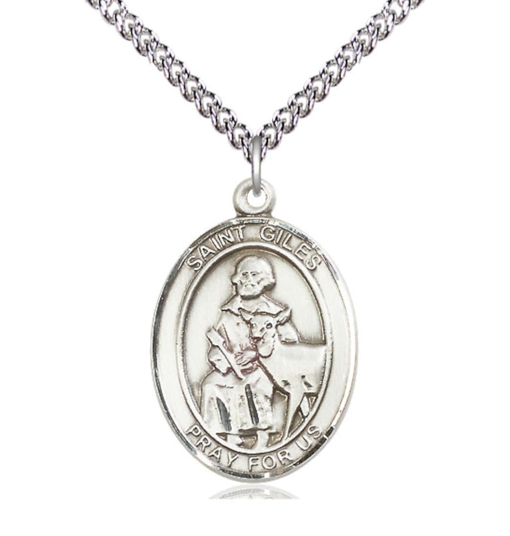 Bliss St Giles Sterling Silver Oval Engravable Large Medal Necklace with Sterling Chain,