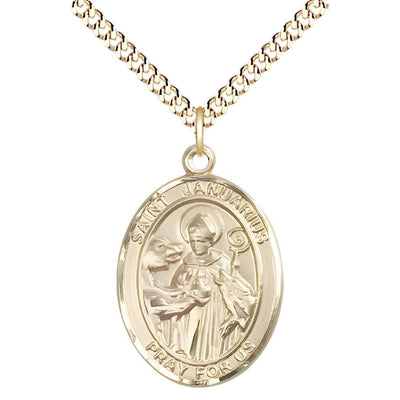 Large St. Januarius 14kt Gold-filled Oval Medal Pendant with Gold-plated Chain with Deluxe Gift Box