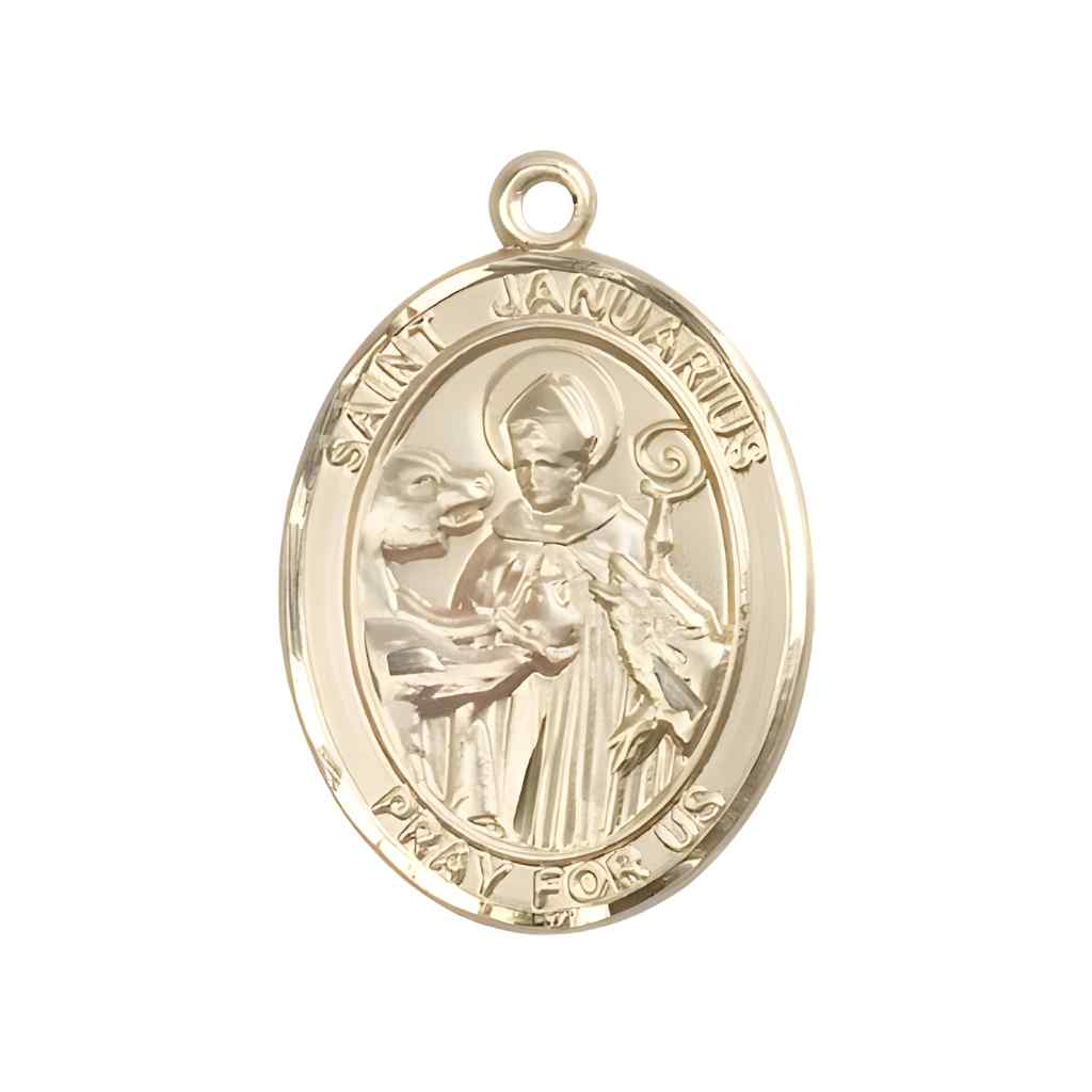 Large St. Januarius 14kt Gold Oval Medal Pendant comes with Deluxe Gift Box