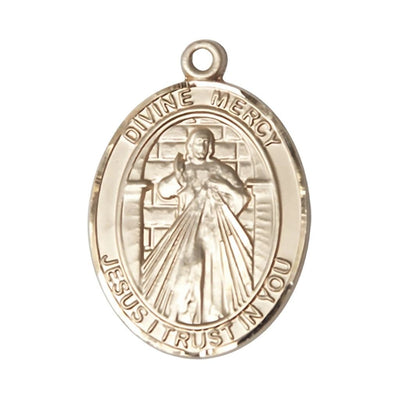 Divine Mercy 14kt Gold oval medium size medal in deluxe gift box, Bliss Manufacturing