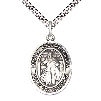 Divine Mercy pewter medal - Divina Misericordia' engraving in Spanish, Bliss Manufacturing