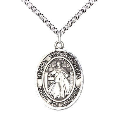Divine Mercy pewter medal - Divina Misericordia' engraving in Spanish, with sterling Chain, Bliss Manufacturing