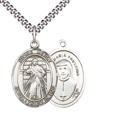 Divine Mercy sterling silver oval with St. Maria Faustina Kowalska on back, Bliss Manufacturing