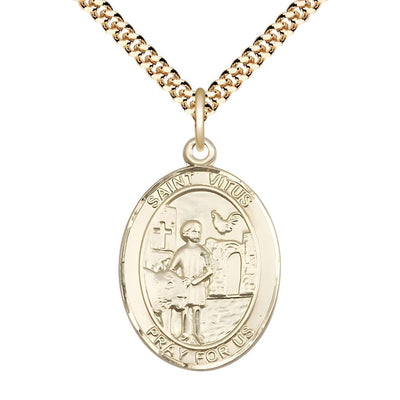 St. Vitus 14kt Gold-filled Oval Medal Pendant with Gold-plated Chain, Measures 1-inch tall by 3/4-inch wide, Bliss Manufacturing