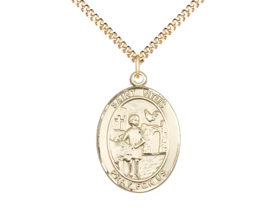 Bliss Large Gold Filled St Vitus Pendant on a 24 inch Gold Plate Heavy Curb Chain,