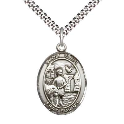St. Vitus Sterling Silver Oval Medal Pendant with Rhodium-plated Chain, Measures 1-inch tall by 3/4-inch wide, Bliss Manufacturing