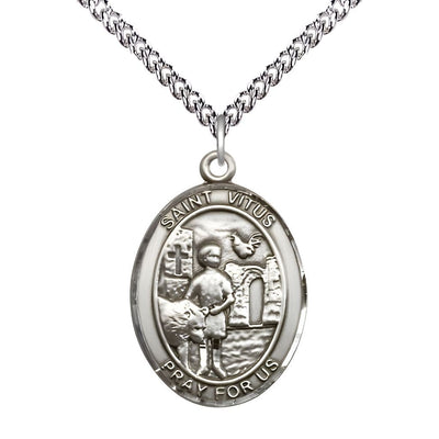 St. Vitus Sterling Silver Oval Medal Pendant with Sterling Chain, Measures 1-inch tall by 3/4-inch wide, Bliss Manufacturing