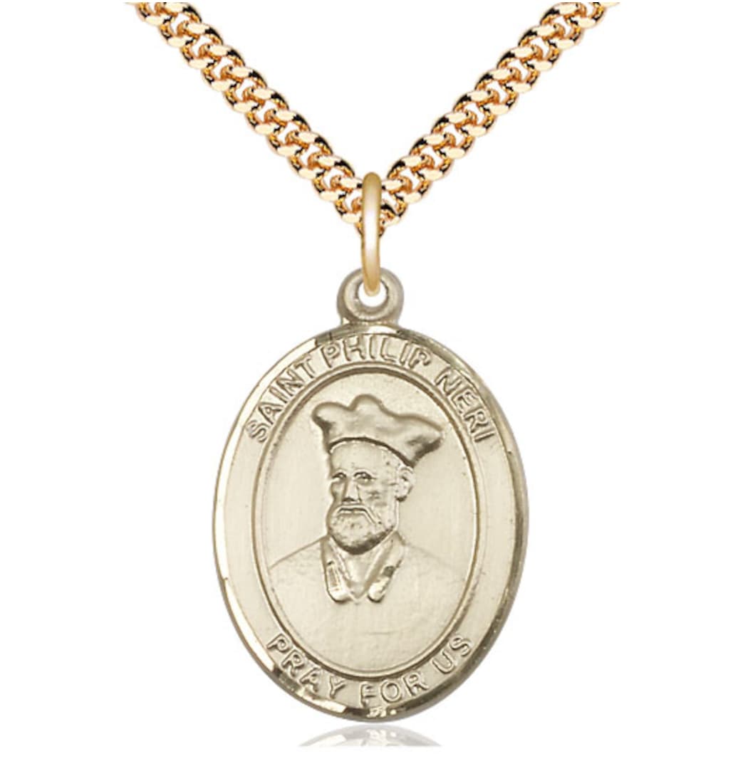 Bliss St Philip Neri Gold-filled Oval Engravable Large Medal Necklace with Plated Chain,