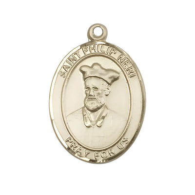St. Philip Neri 14kt Gold Oval Medal Pendant, Measures 1-inch tall by 3/4-inch wide. Deluxe Gift Box, Bliss Manufacturing