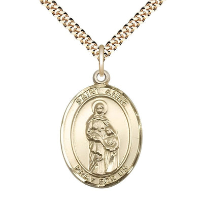 St. Anne 14kt Gold-filled Oval Medal Pendant with Gold-plated Chain, Measures 1-inch tall by 3/4-inch wide. Deluxe Gift Box, Bliss Manufacturing