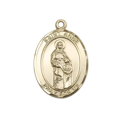 St. Anne 14kt Gold Oval Medal Pendant, Measures 1-inch tall by 3/4-inch wide. Deluxe Gift Box, Bliss Manufacturing