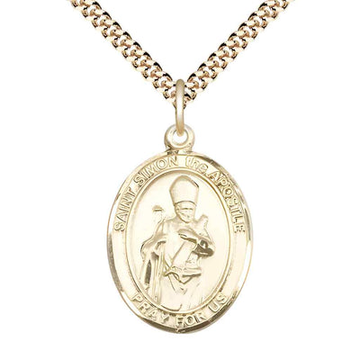 Large Saint Simon the Apostle 14kt Gold-filled Oval Medal Pendant with Gold-plated Curb Chain with Deluxe Gift Box | Bliss Manufacturing