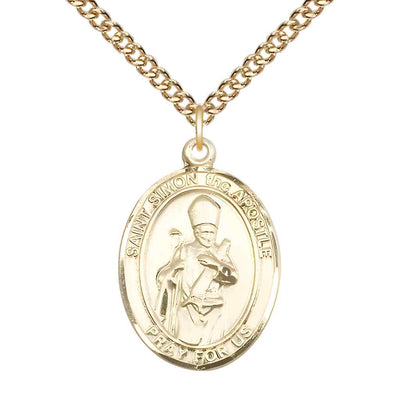 Large Saint Simon the Apostle 14kt Gold-filled Oval Medal Pendant with Gold-filled Curb Chain with Deluxe Gift Box | Bliss Manufacturing