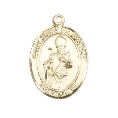 Large Saint Simon the Apostle 14kt Gold Oval Medal Pendant comes with Deluxe Gift Box | Bliss Manufacturing
