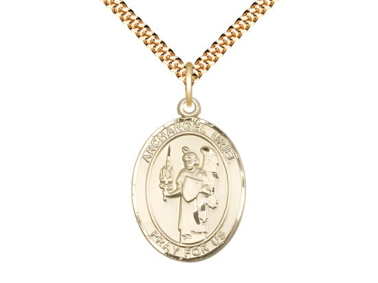 Large Bliss St Uriel the Archangel Gold-filled Oval Medal Necklace w/Gold-plated Chain,