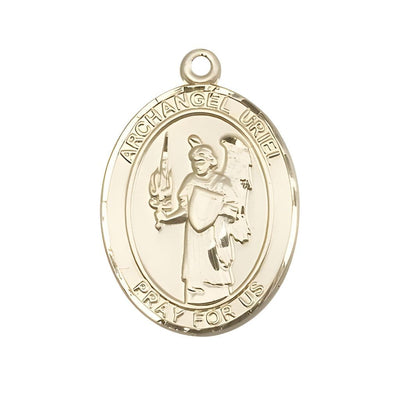 St. Uriel the Archangel 14kt Gold Oval Medal Pendant, Measures 1-inch tall by 3/4-inch wide, Bliss Manufacturing