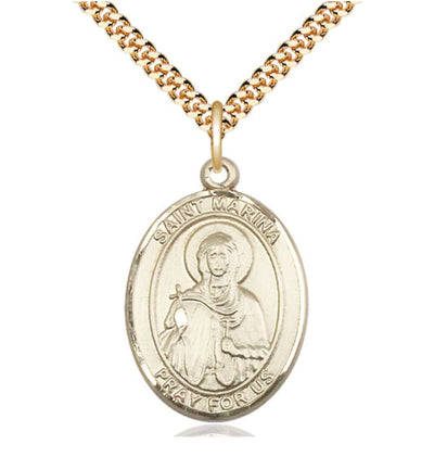 14kt Gold Filled St Marina Pendant on a 24 inch Gold Plate Heavy Curb Chain, Bliss Manufacturing