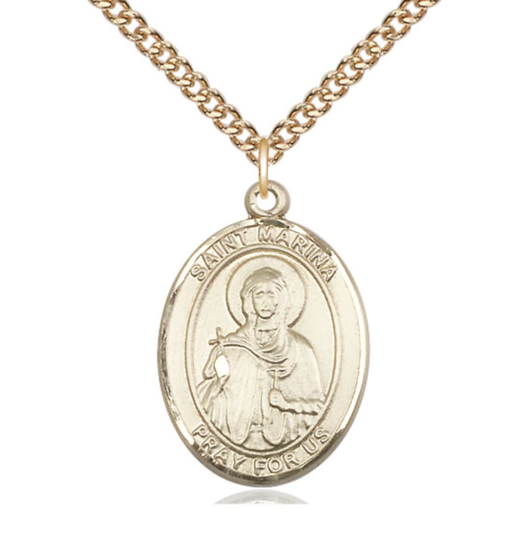 Bliss 14kt Gold Filled St Marina Pendant on a 24 inch Gold Filled Heavy Curb Chain,