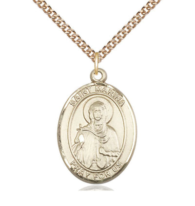 14kt Gold St Marina Pendant on a 24 inch 14kt Gold Heavy Curb Chain, Bliss Manufacturing