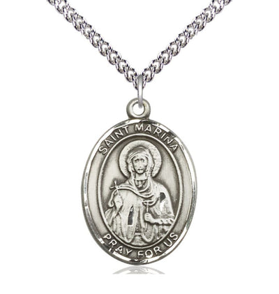 Large Sterling Silver St Marina Pendant on a 24 inch Light Rhodium Heavy Curb Chain (view 2), Bliss Manufacturing