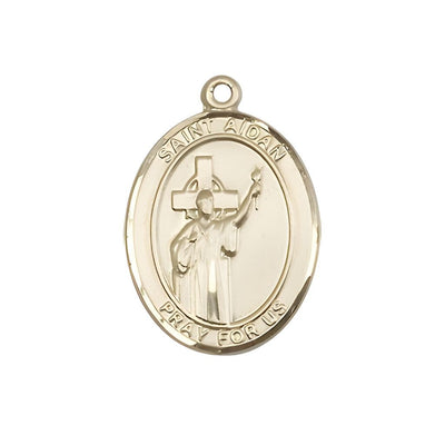 St. Aidan of Lindesfarne 14kt Gold Oval Medal Pendant, Measures 1-inch tall by 3/4-inch wide, Bliss Manufacturing