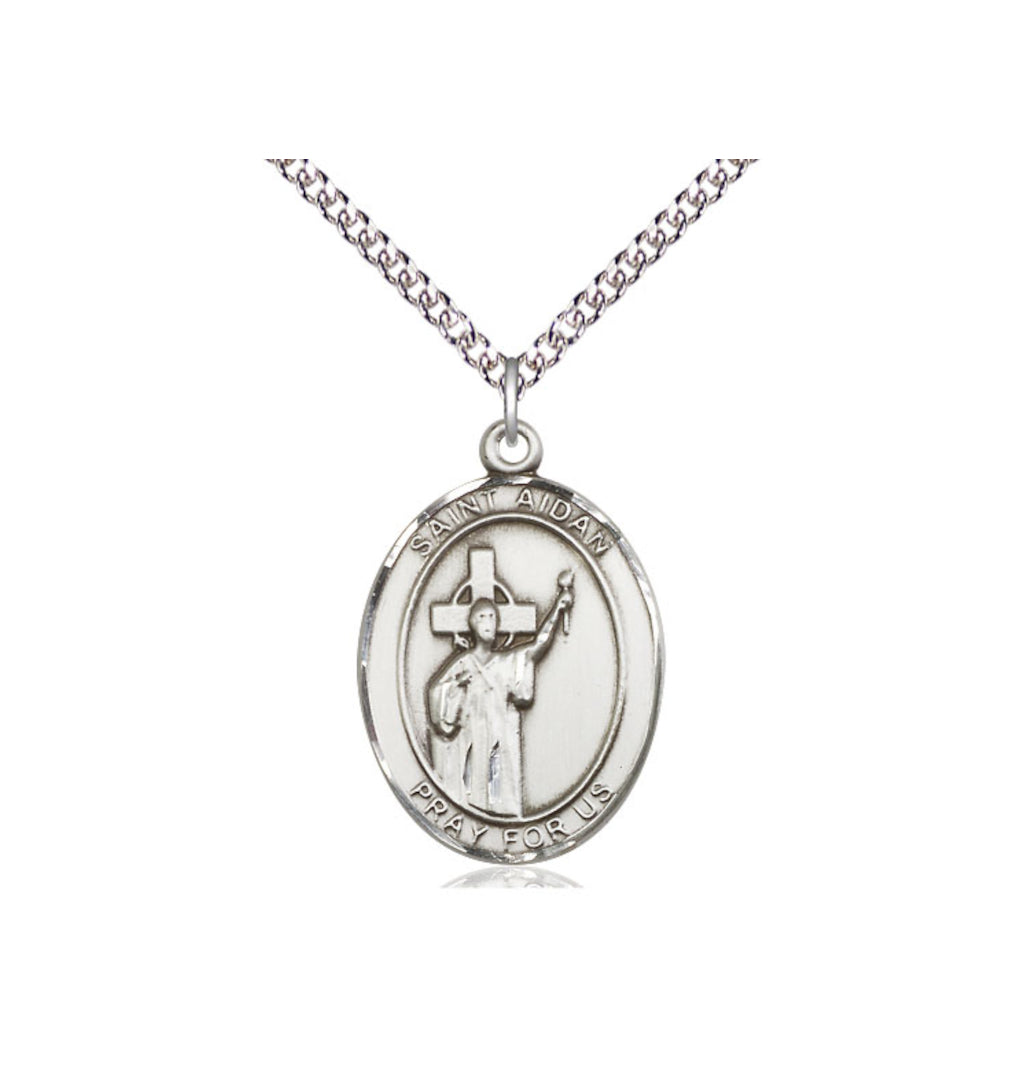 Bliss Engravable St Aidan of Lindesfarne Sterling Silver Large Medal