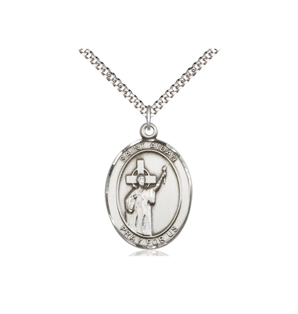 Bliss Engravable St Aidan of Lindesfarne Sterling Silver Large Medal