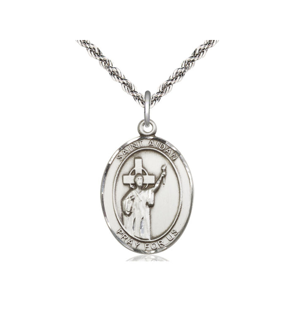 Bliss Engravable St Aidan of Lindesfarne Sterling Silver Large Medal