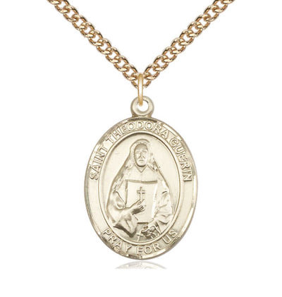 Large 14kt Gold Filled St Theodora Pendant on a 24 inch Gold Plate Heavy Curb Chain (view 3), Bliss Manufacturing