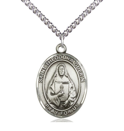 Large Sterling Silver St Theodora Pendant on a 24 inch Sterling Silver Heavy Curb Chain, Bliss Manufacturing