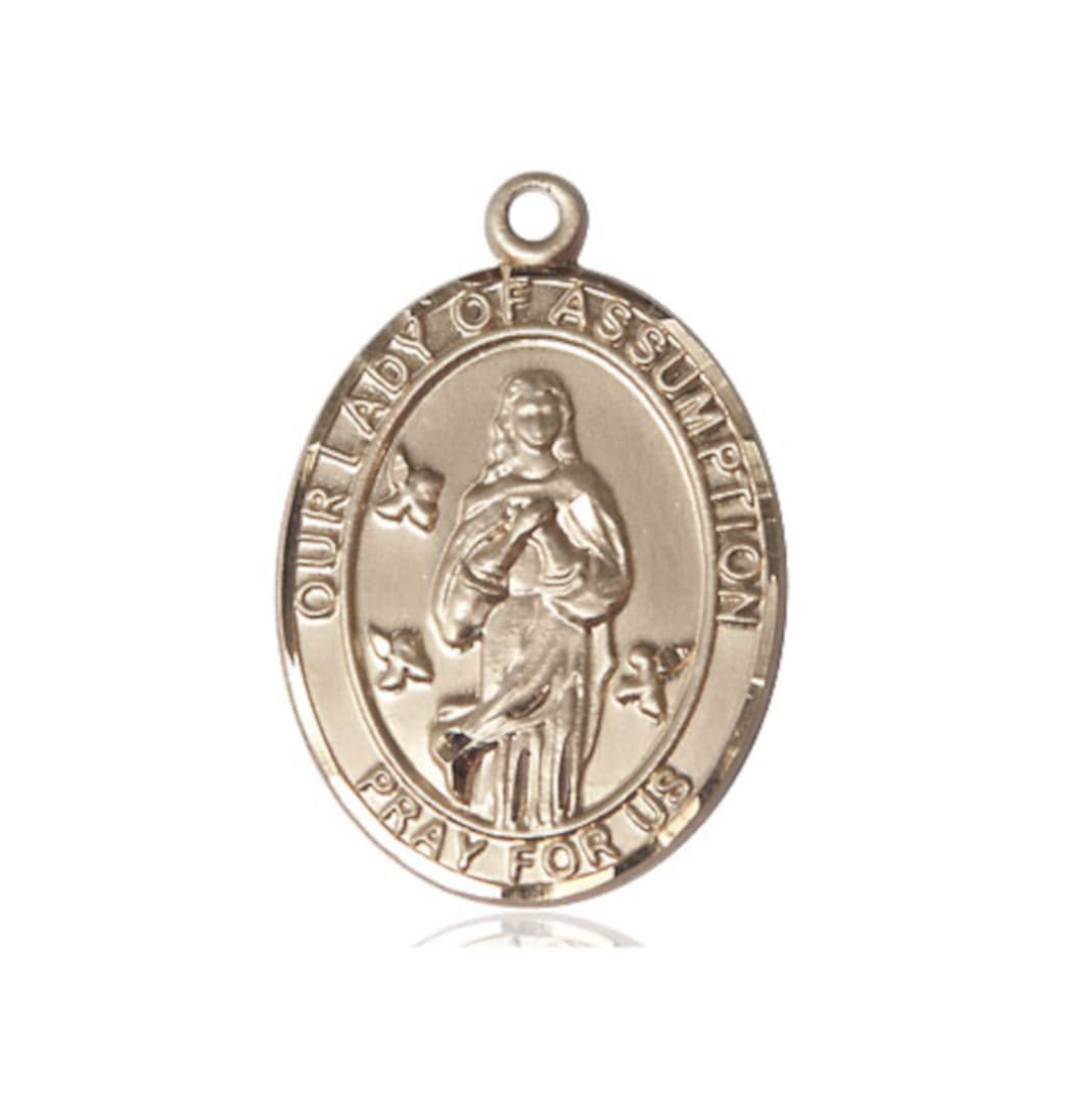 Bliss Our Lady of Assumption 14kt Gold Engravable Large Oval Medal Only,