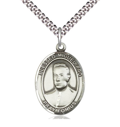 Blessed Miguel Pro Pewter Oval Engravable Large Medal Necklace, Bliss Manufacturing