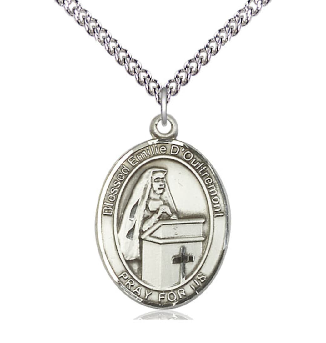 Bliss Manufacturing Sterling Silver Blessed Emilee Doultremont Pendant on a 24 inch Sterling Silver Heavy Curb Chain,