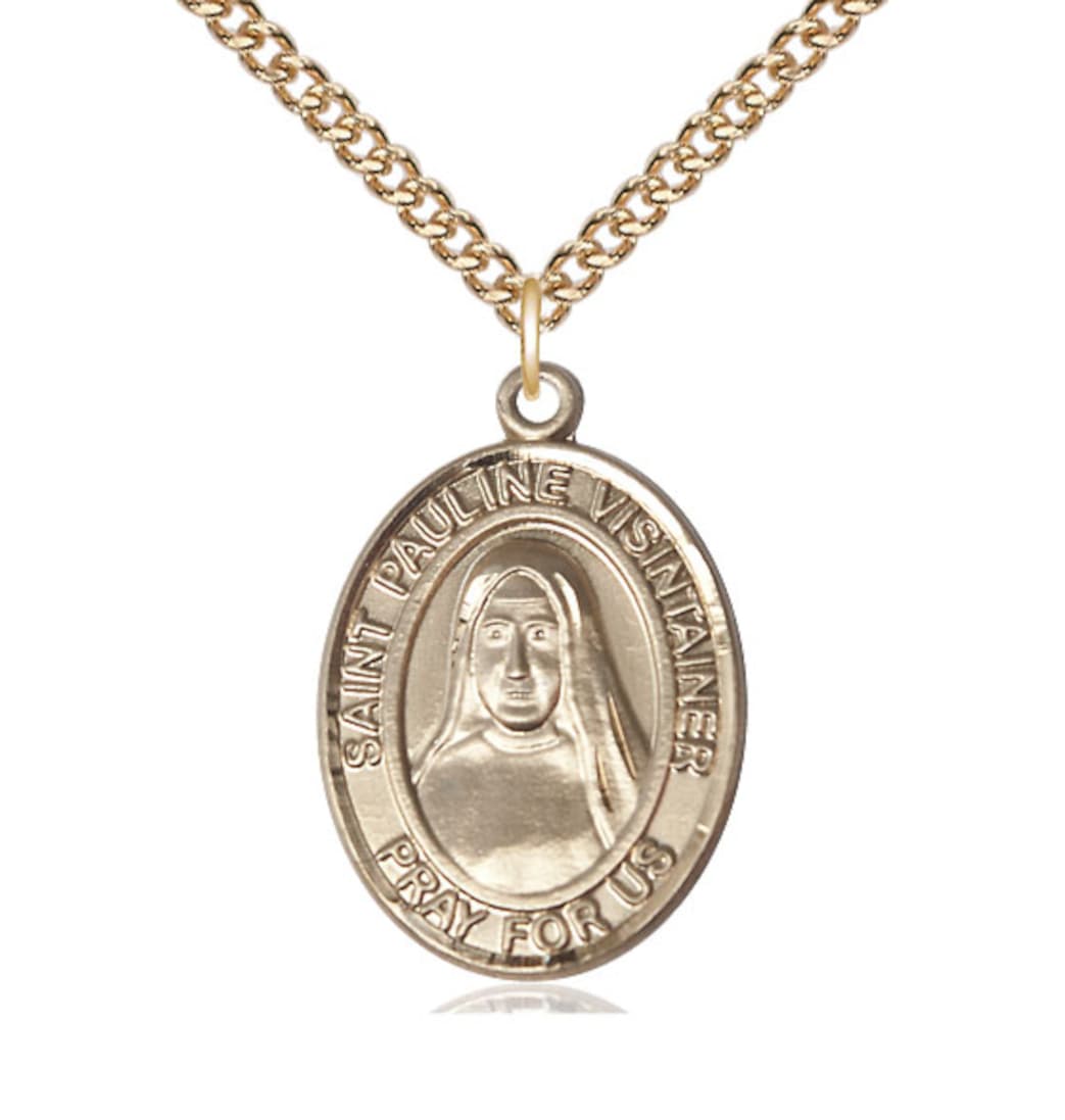 Bliss Large 14kt Gold Filled St Pauline Visintainer Pendant on a 24 inch Gold Filled Heavy Curb Chain,