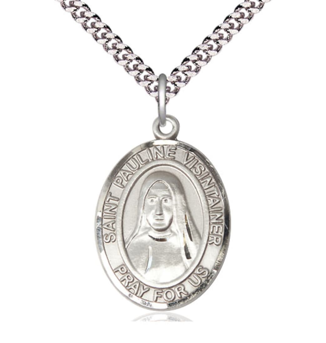 Bliss St Pauline Visintainer Pewter Oval Engravable Lareg Medal Necklace,