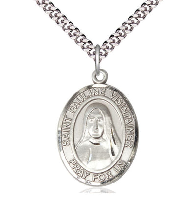 St Pauline Visintainer Pewter Oval Engravable Lareg Medal Necklace, Bliss Manufacturing